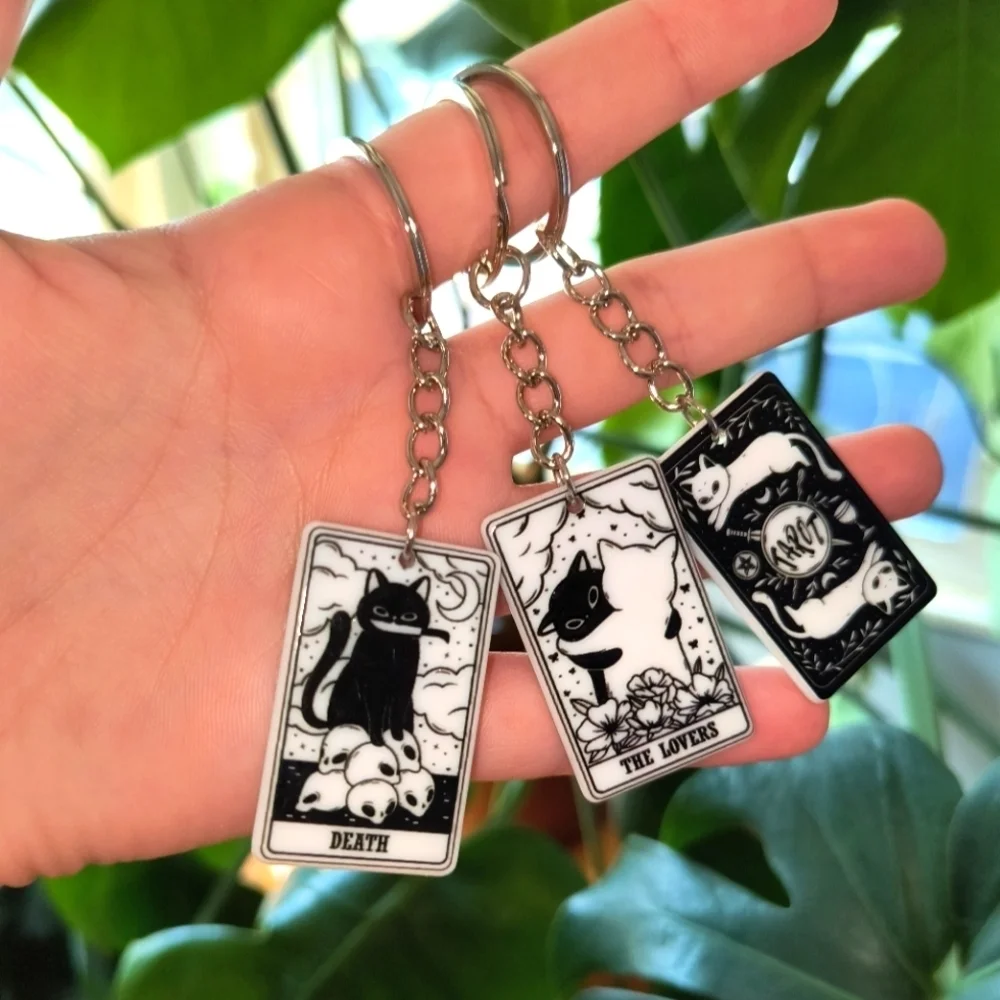 Black and White Cat Tarot Keychain Set ONE PIECE